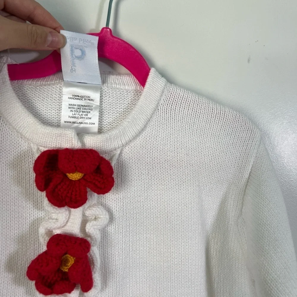 Bella Bliss Crochet Floral Knit Cardigan Red Flowers Size 4